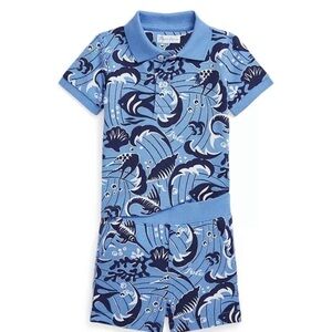 Blue Patterned Polo Shirt and Shorts Set